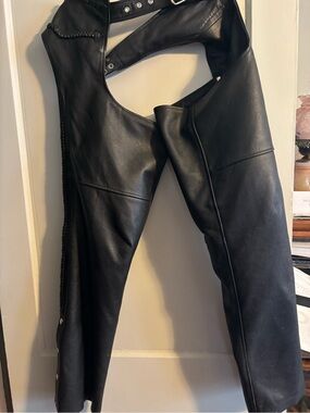 Black Leather Chaps Pants - Women's Motorcycle Style